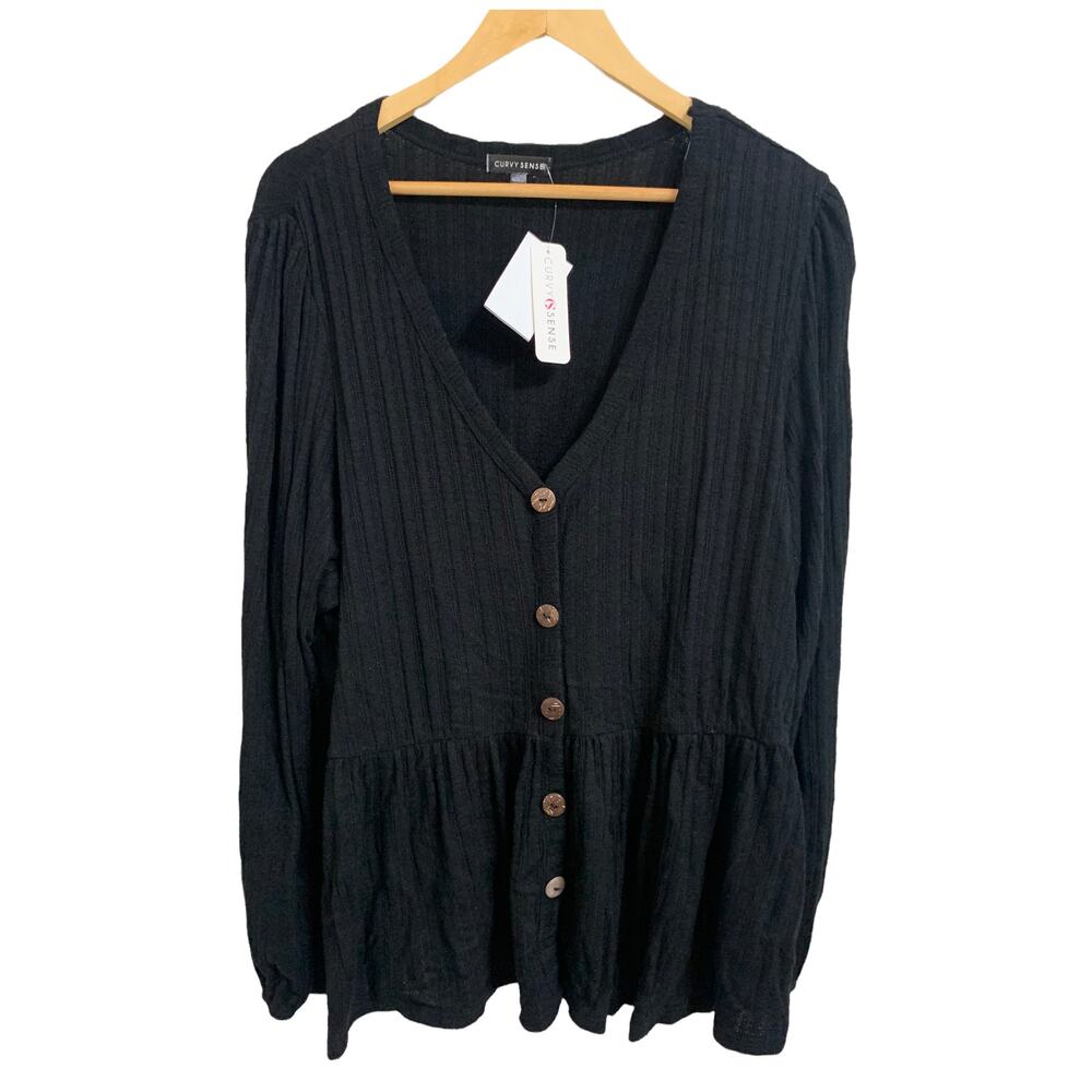 Curvy Sense black Ribbed V-neck Sweater Top‎ 4X NWT